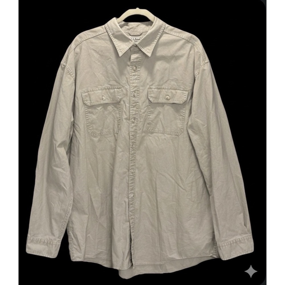 LL Bean Men's XLT Canvas‎ Button Up Shirt Men Khaki Work Chore Farm Outdoor